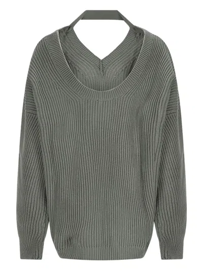 Canessa Arctic Love Halter-neck Ribbed Sweater In Gray