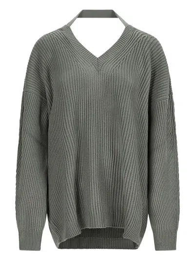 Canessa Arctic Love Halter-neck Ribbed Sweater In Gray