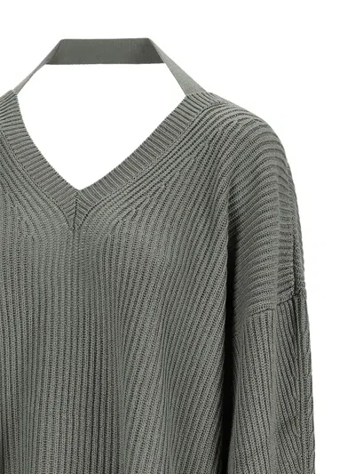 Canessa Arctic Love Halter-neck Ribbed Sweater In Gray