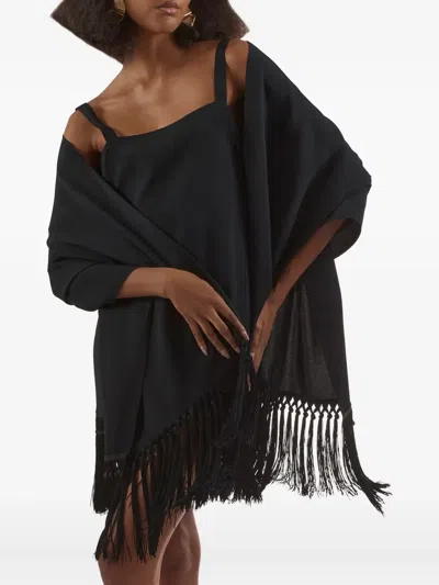 Taller Marmo Babe Fringe-trimmed Stole In Black