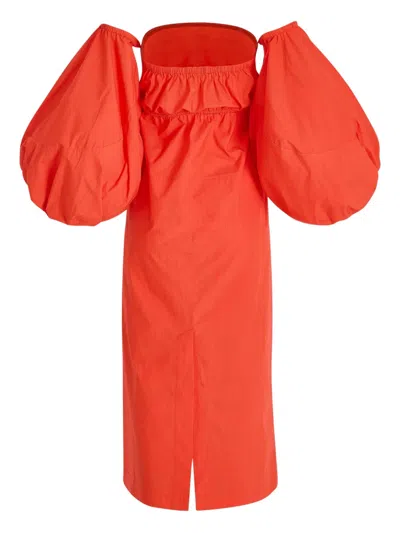 Rosie Assoulin Off-the-shoulder Cotton-poplin Midi Dress In Red