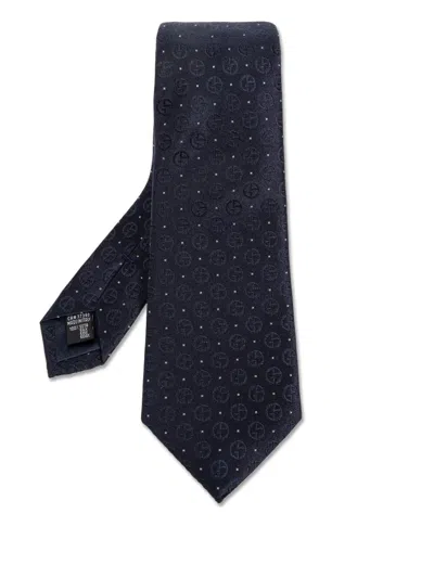 Giorgio Armani Signature Logo Pattern Silk Tie In Blue