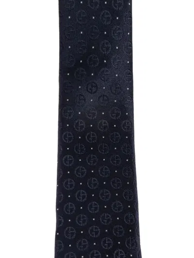 Giorgio Armani Signature Logo Pattern Silk Tie In Blue