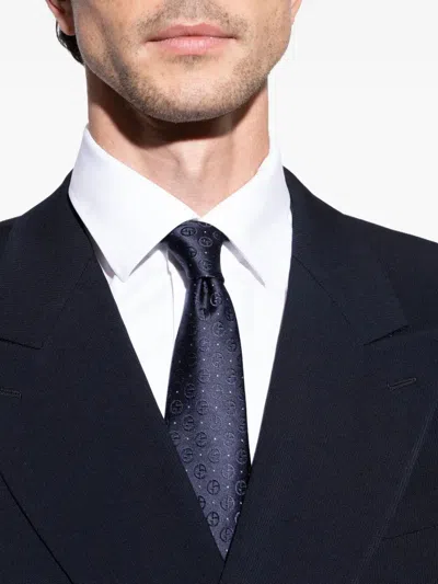 Giorgio Armani Signature Logo Pattern Silk Tie In Blue