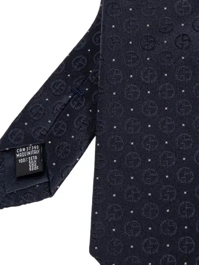 Giorgio Armani Signature Logo Pattern Silk Tie In Blue