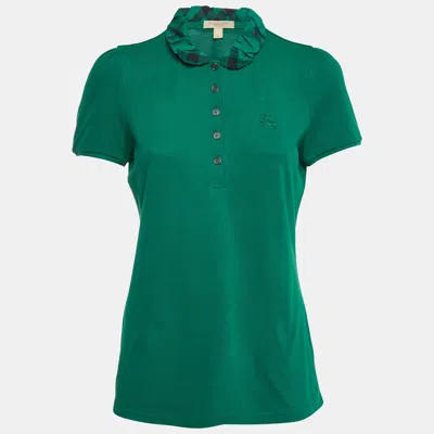 Pre-owned Burberry Green Checks Collar Cotton Pique T-shirt M