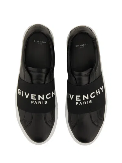 Givenchy Calfskin Leather Sneakers With Printed Logo And Contrasting Sole In Black