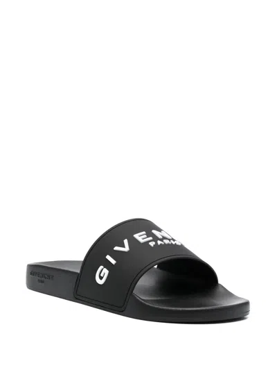 Givenchy Black Logo Embossed Slides In Black