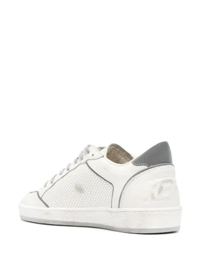 Golden Goose Ball Star Sneakers In Vintage Effect Leather With Olive Green Leather Star And Crocodil In White