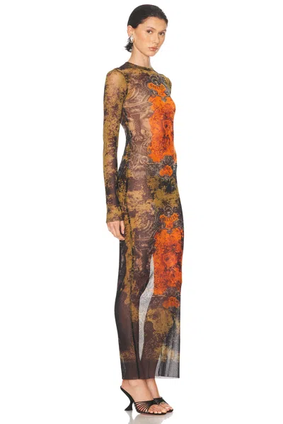 Jean Paul Gaultier Médallion Printed Mesh Maxi Dress In Multi