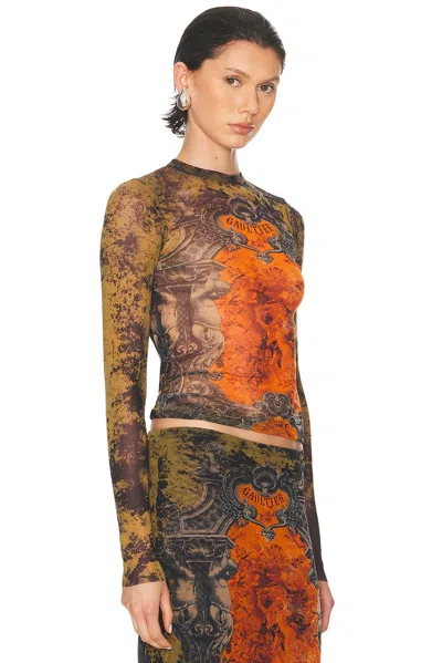 Jean Paul Gaultier Women Medaillon Print Mesh Long Sleeves Top