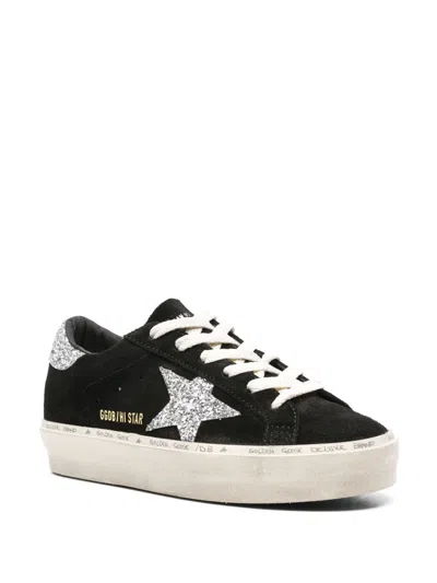 Golden Goose Deluxe Brand Black Sneakers With Iconic Star Design And Glitter Accents