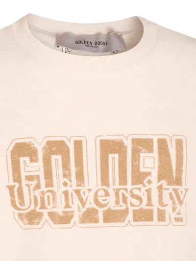 Golden Goose Ivory Cotton Sweatshirt With Contrasting Logo In Gray