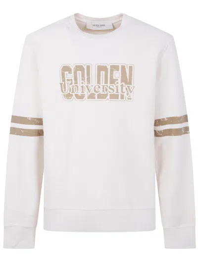 Golden Goose Ivory Cotton Sweatshirt With Contrasting Logo In Gray