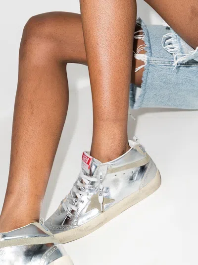 Golden Goose Laminated High-top Sneakers Perforated Toe In Metallic