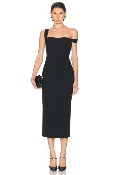 Rachel Gilbert Square-neck Draped Midi Dress In Black