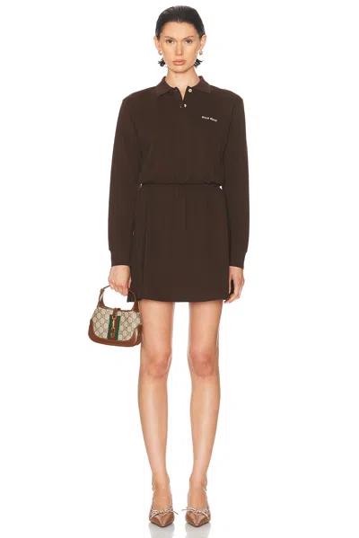 Miu Miu Logo-print Cotton Dress In Brown