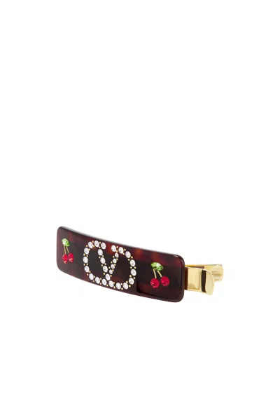 Valentino Garavani Crystal-embellished Vlogo Hair Clip In Brown