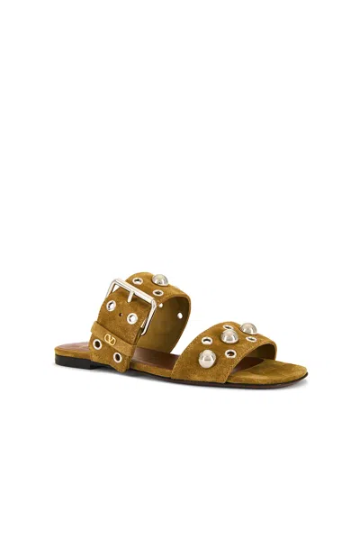 Valentino Garavani Valentino Nellcote Stud-embellished Suede Sliders In Brown