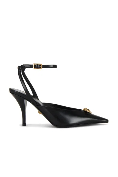 Versace La Medusa 85 Calf Leather Slingback Pumps In Black