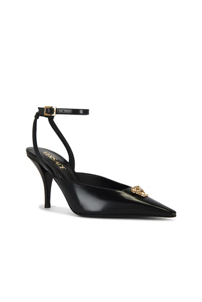 Versace La Medusa 85 Calf Leather Slingback Pumps In Black