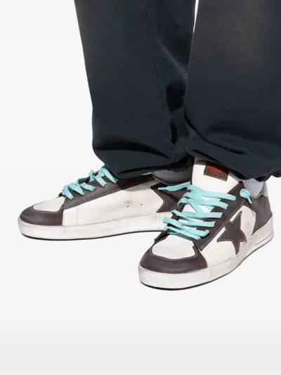 Golden Goose Stardan Two-tone Distressed Finish Leather Sneakers Shoes In Brown