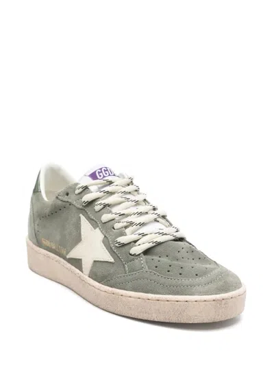 Golden Goose Ball Star Distressed Leather-trimmed Suede Sneakers In Green