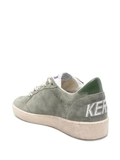 Golden Goose Ball Star Distressed Leather-trimmed Suede Sneakers In Green