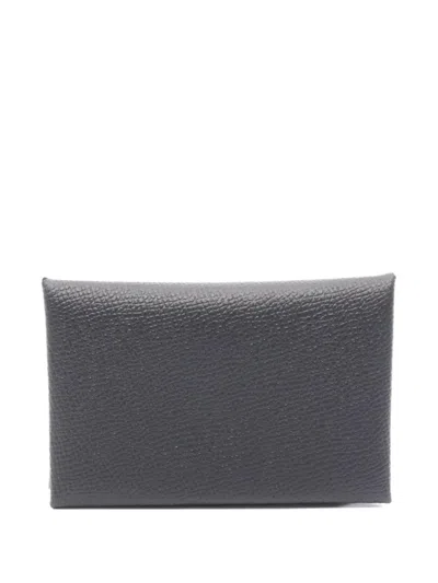 Pre-owned Hermes 2024 Calvi Leather Coin Purse In Black