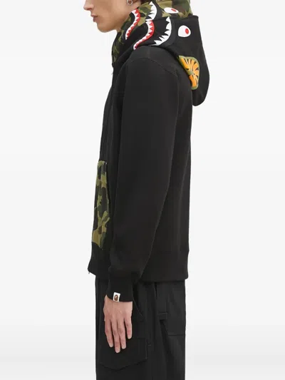 A Bathing Ape Shark-camo Zip-up Hoodie In Black