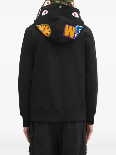 A Bathing Ape Shark-camo Zip-up Hoodie In Black