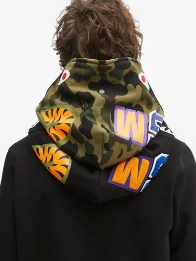 A Bathing Ape Shark-camo Zip-up Hoodie In Black