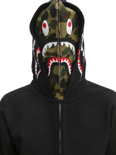 A Bathing Ape Shark-camo Zip-up Hoodie In Black