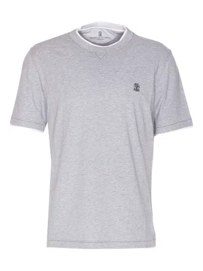 Brunello Cucinelli Layered Crewneck T-shirt Stitch Detailing In Gray