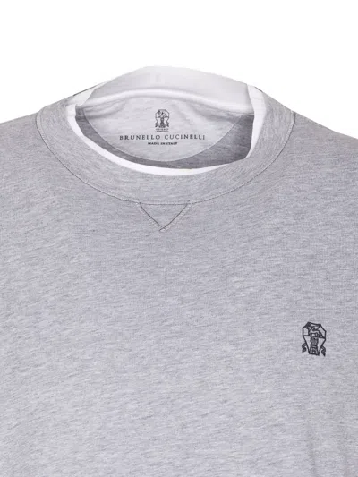 Brunello Cucinelli Layered Crewneck T-shirt Stitch Detailing In Gray