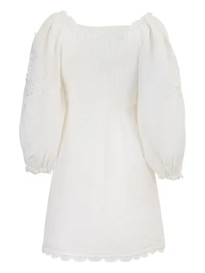 Farm Rio Embroidered Puff-sleeve Mini Dress In White