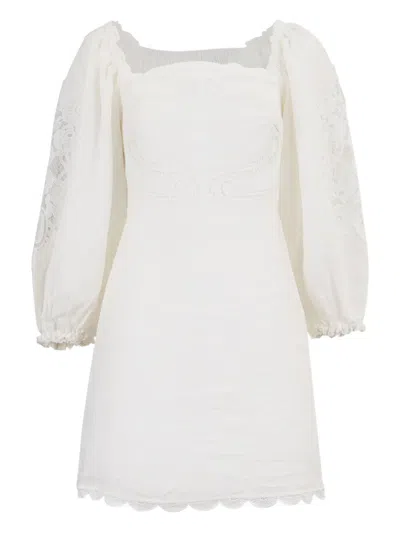 Farm Rio Embroidered Puff-sleeve Mini Dress In White