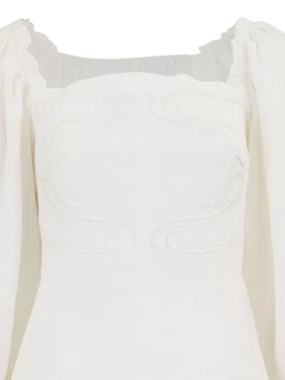 Farm Rio Embroidered Puff-sleeve Mini Dress In White