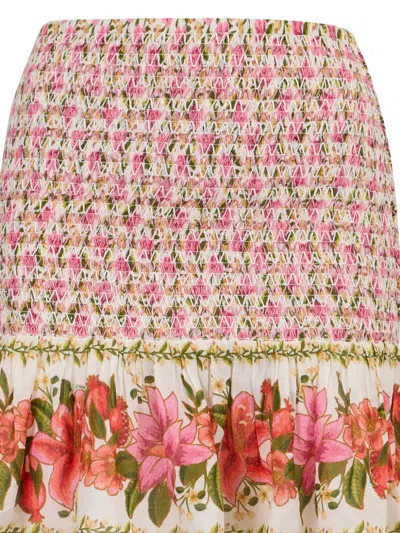 Farm Rio Summer Fruit Smocked Floral-print Mini Skirt In Pink