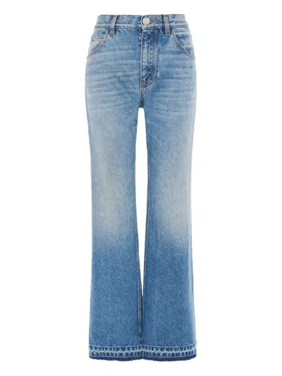Chloé Blue High Waisted Jeans With Wide Leg And Logo Patch On The Rear In Denim Woman In Blue