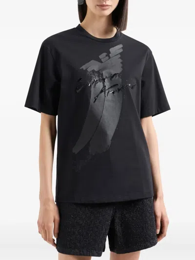 Emporio Armani Eagle-logo Sequin-embellished T-shirt In Black