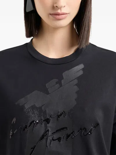 Emporio Armani Eagle-logo Sequin-embellished T-shirt In Black
