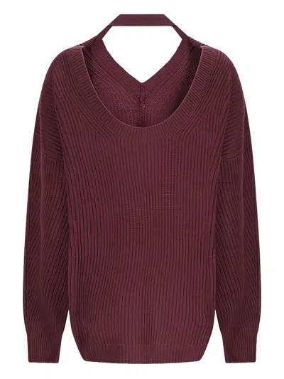 Canessa Halter-neck Ribbed Sweater In Burgundy