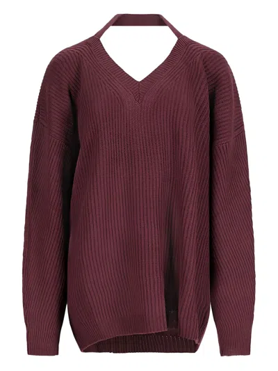 Canessa Halter-neck Ribbed Sweater In Burgundy