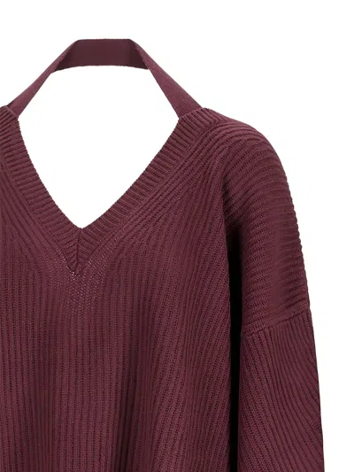 Canessa Halter-neck Ribbed Sweater In Burgundy