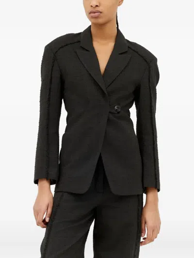 Ganni Tweed Blazer In Black