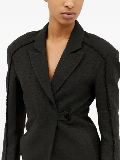 Ganni Tweed Blazer In Black