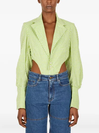 Ninamounah Gingham Padded-shoulder Body In Green