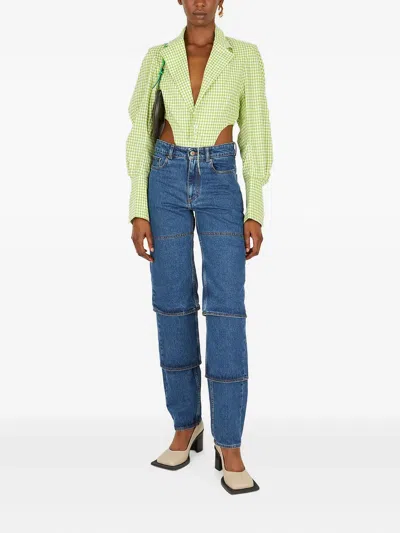 Ninamounah Gingham Padded-shoulder Body In Green