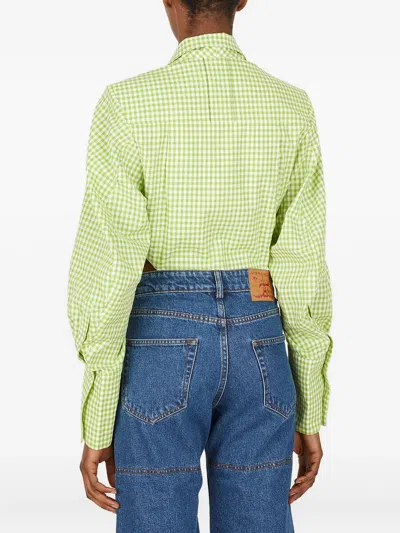 Ninamounah Gingham Padded-shoulder Body In Green